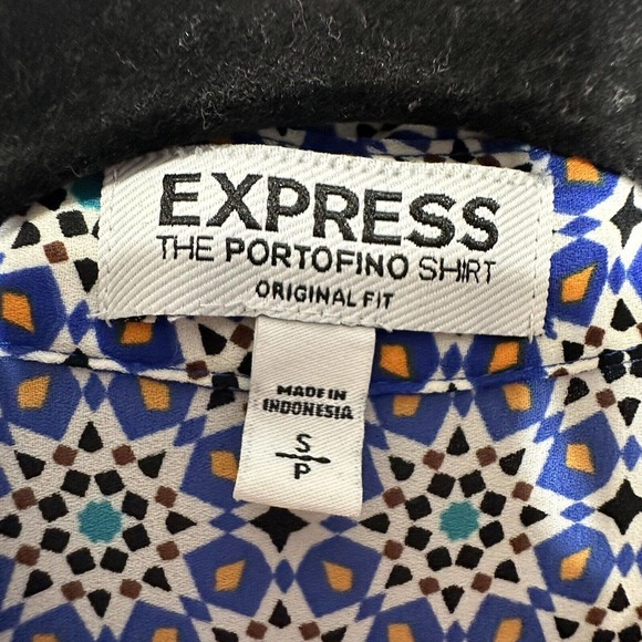 Express Portofino Shirt Womens Small Blue Floral Original Fit Roll Tab Button Up - Picture 5 of 11